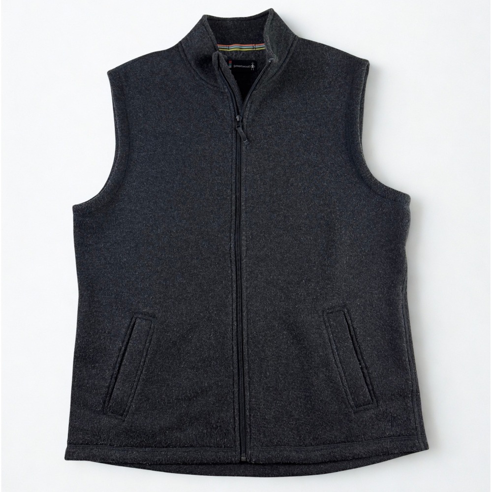 Smartwool Hudson Trail Fleece Vest Mens XL Charcoal Gray Full Zip Wool Blend
